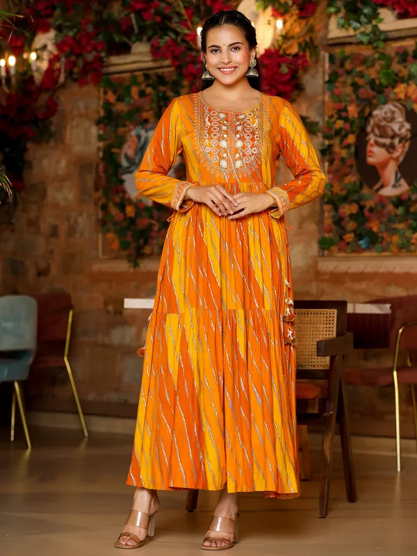 Latest yellow printed long kurti