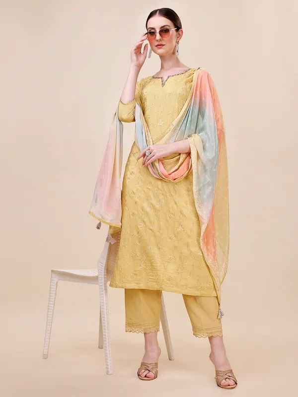 Latest yellow silk embroidery salwar suit