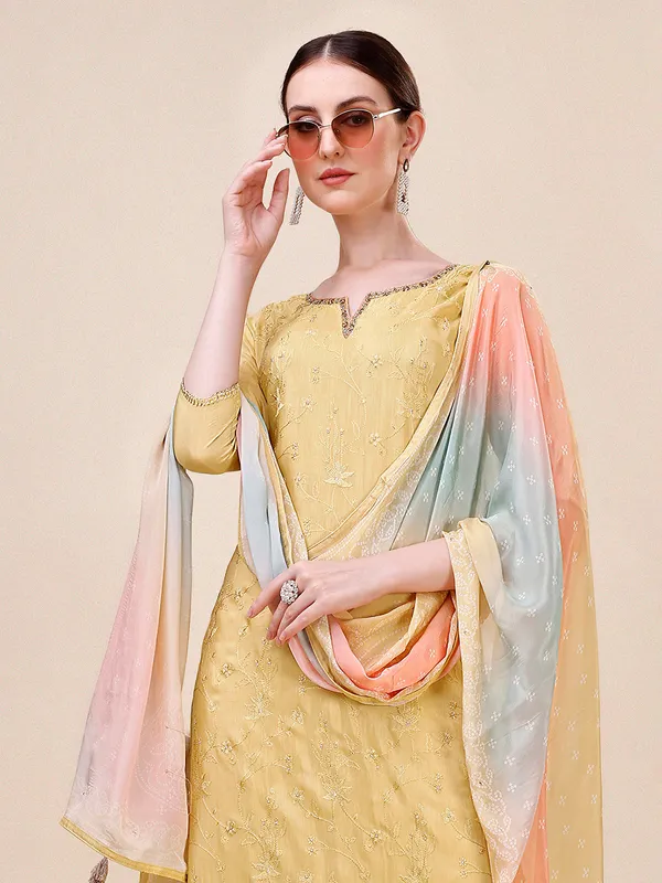 Latest yellow silk embroidery salwar suit