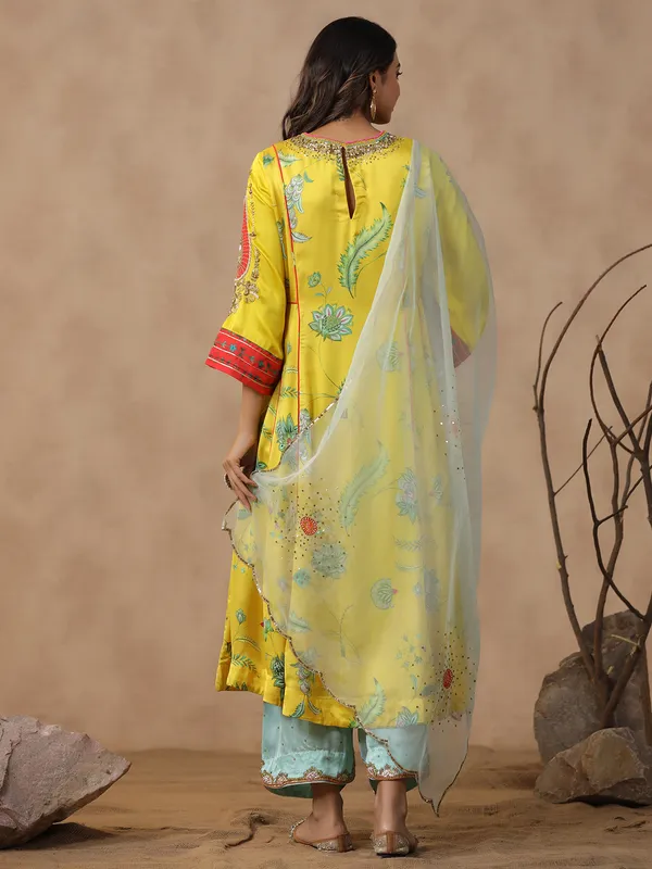 Latest yellow silk kurti set