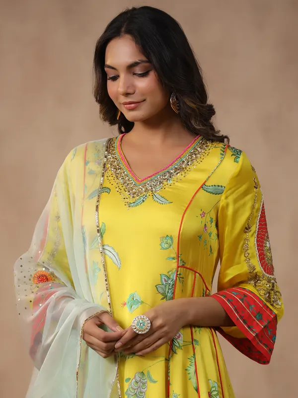 Latest yellow silk kurti set