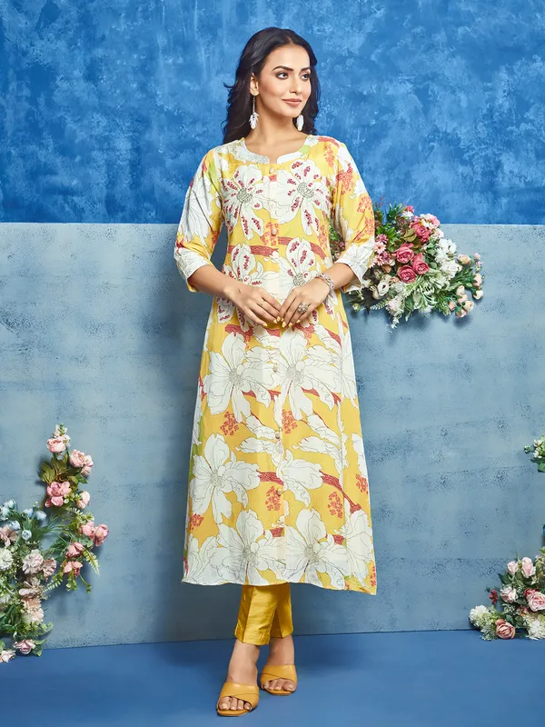 Latest yellow silk kurti with pant