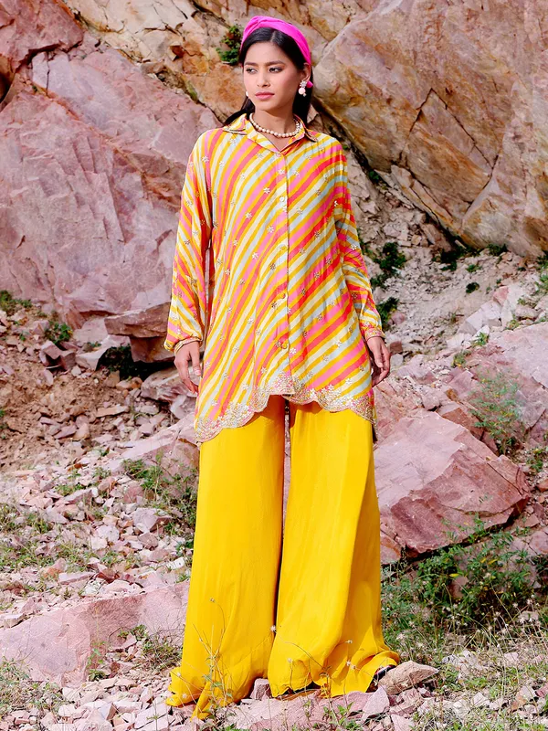 Latest yellow stripe georgette co ord set