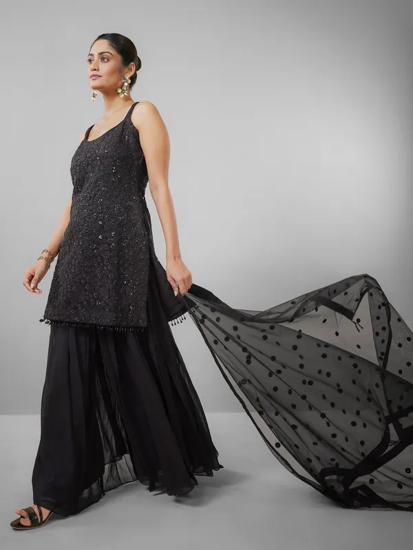 Latesth black palazzo salwar suit in net