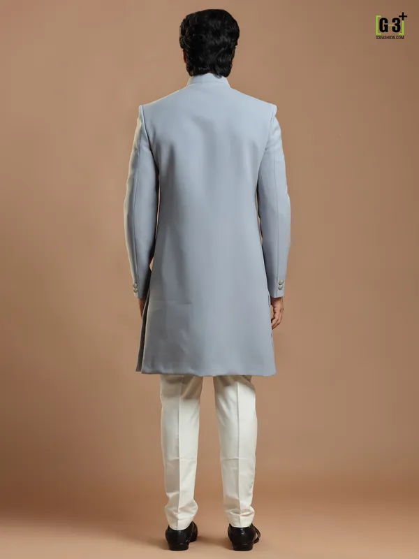 Laveder blue party wear terry rayon indowestern for men