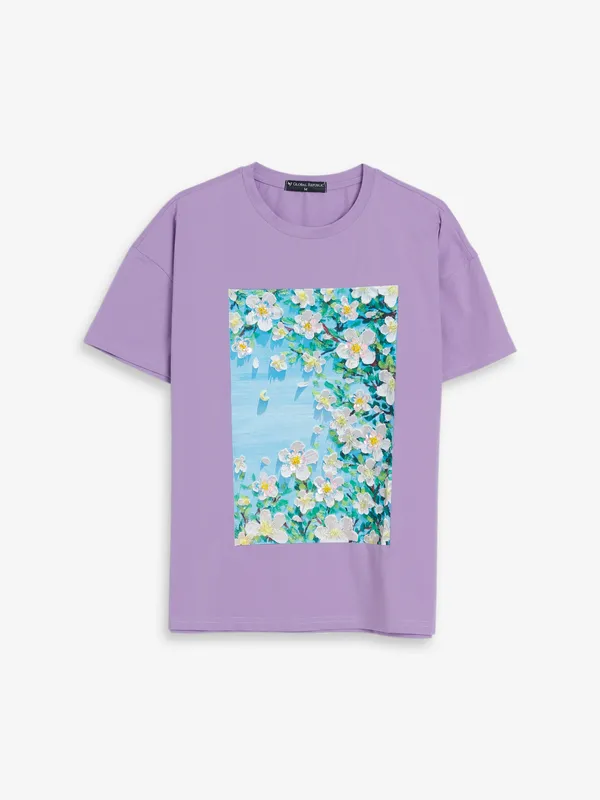 Lavender cotton printed t shirt