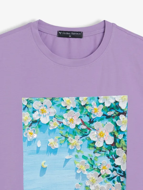 Lavender cotton printed t shirt