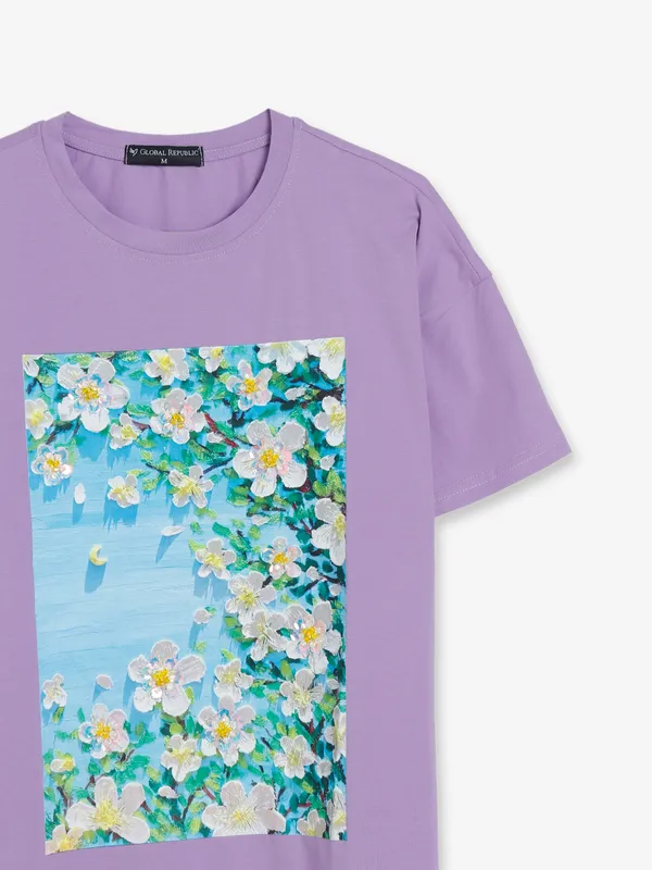 Lavender cotton printed t shirt