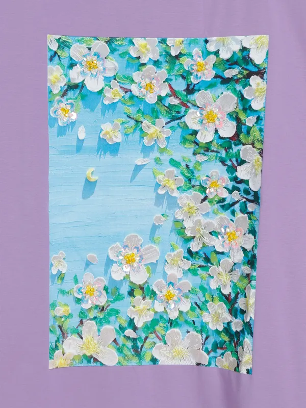 Lavender cotton printed t shirt