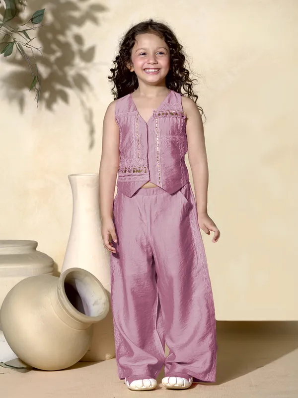Lavender cotton silk coin work palazzo set