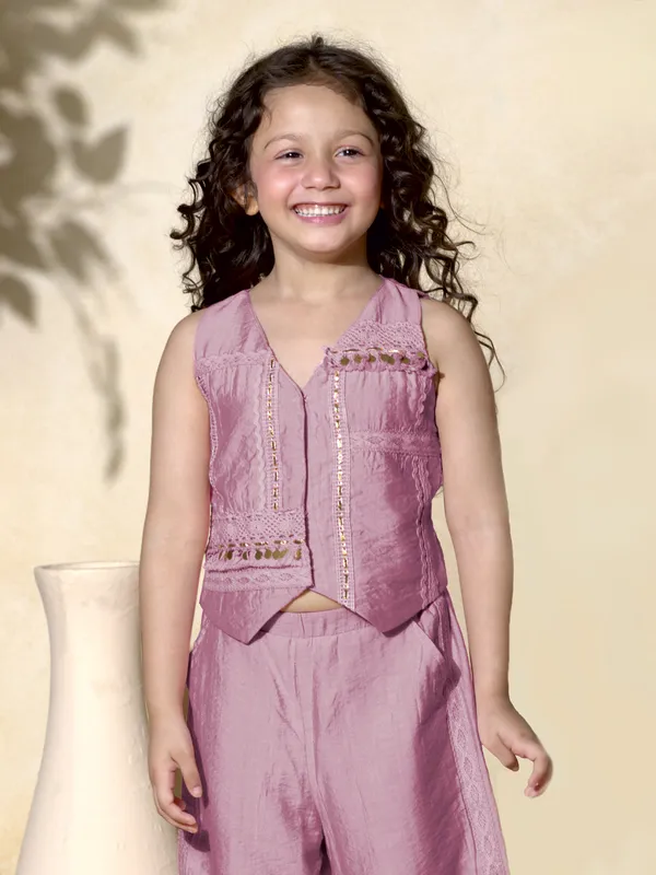 Lavender cotton silk coin work palazzo set