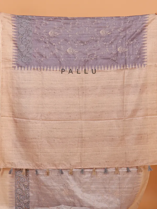 Lavender cotton silk saree with cutwork
