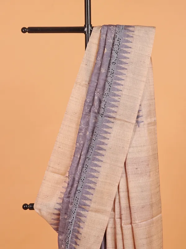 Lavender cotton silk saree with cutwork