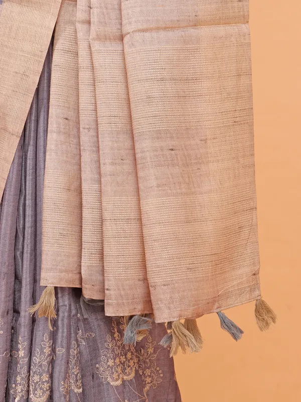 Lavender cotton silk saree with cutwork