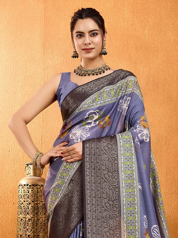 Lavender crepe silk saree for festive