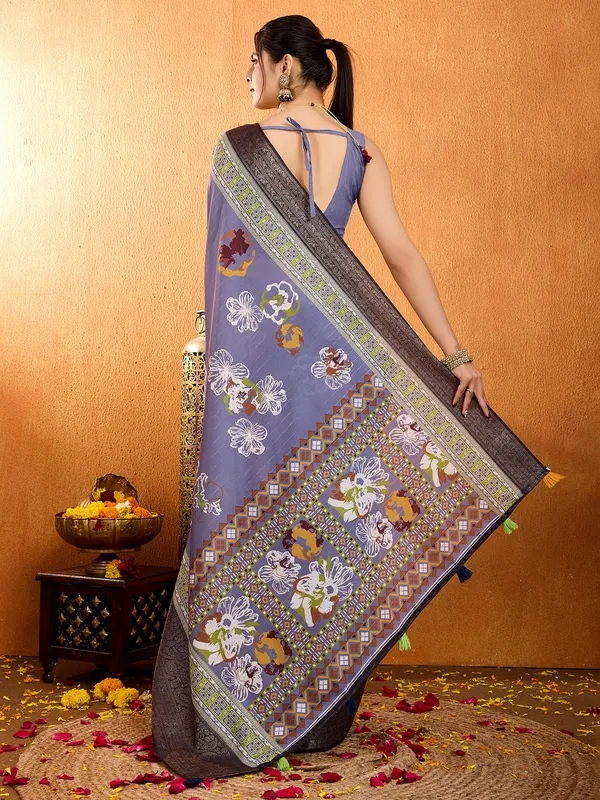 Lavender crepe silk saree for festive