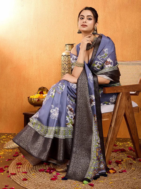 Lavender crepe silk saree for festive