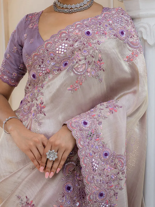 Lavender festive wear saree in silk