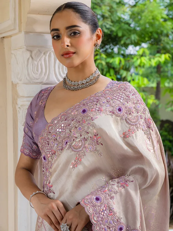Lavender festive wear saree in silk