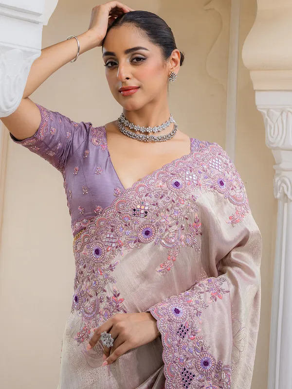 Lavender festive wear saree in silk