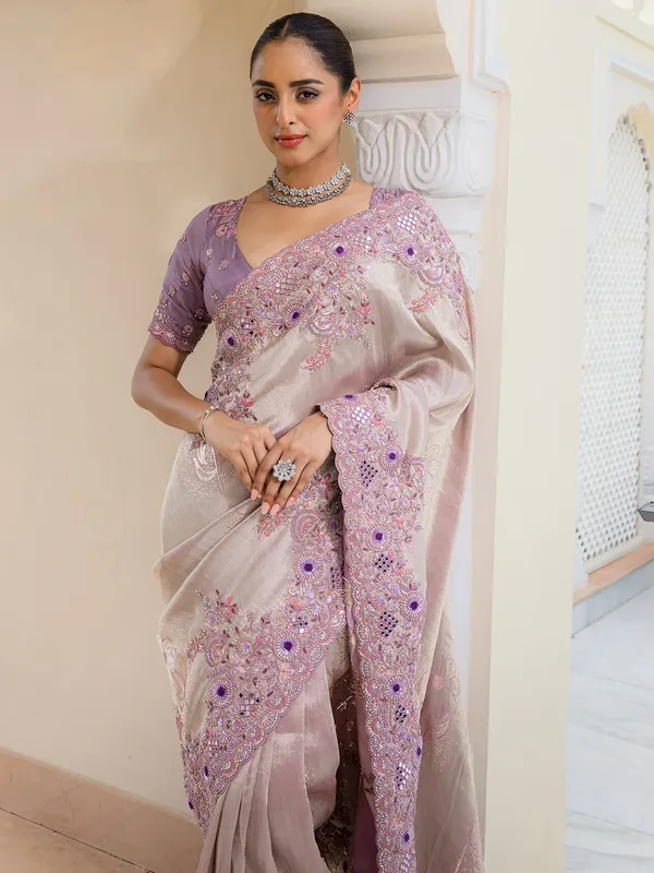 Lavender festive wear saree in silk