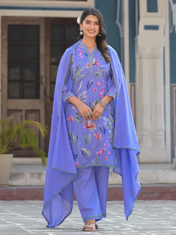 Lavender floral print cotton kurti set