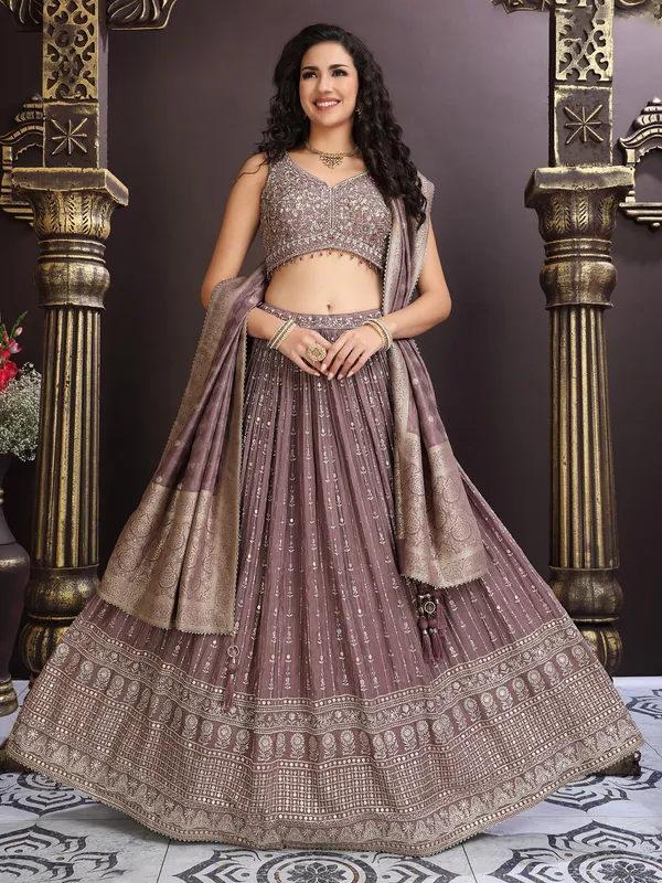 Lavender georgette lehenga choli with beads embroidery