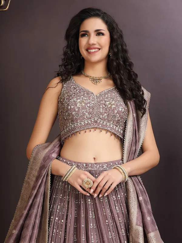 Lavender georgette lehenga choli with beads embroidery