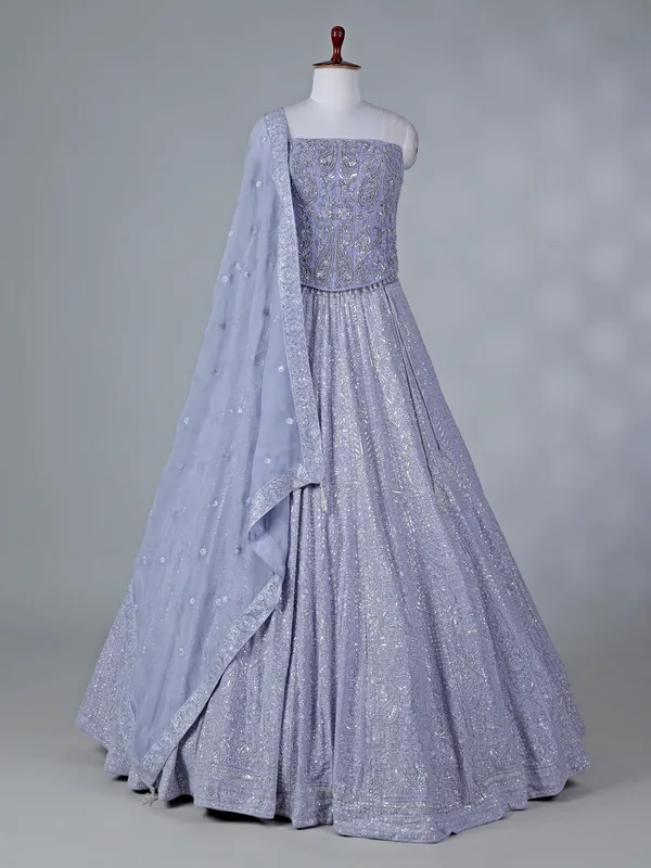 Lavender georgette lehenga choli with diamond work