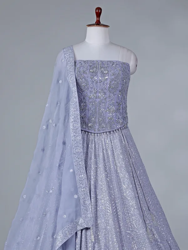 Lavender georgette lehenga choli with diamond work