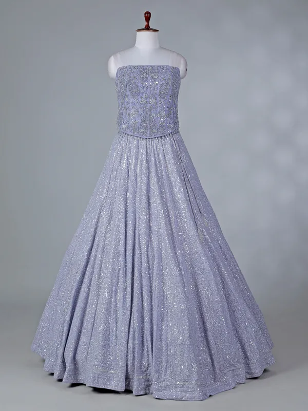 Lavender georgette lehenga choli with diamond work
