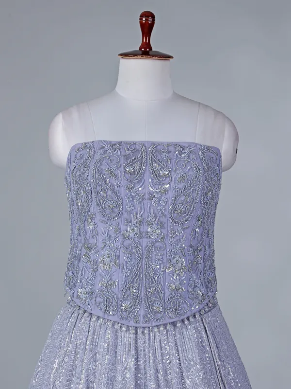 Lavender georgette lehenga choli with diamond work