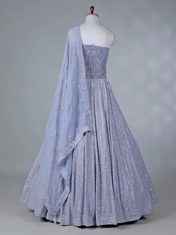 Lavender georgette lehenga choli with diamond work