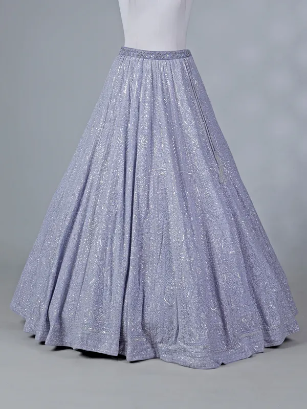 Lavender georgette lehenga choli with diamond work