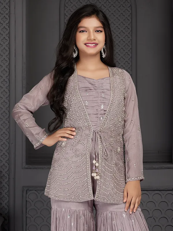 Lavender georgette sharara salwar suit