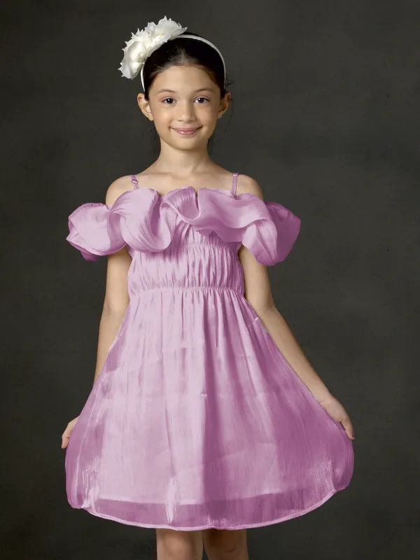 Lavender georgette silk ruffle style frock