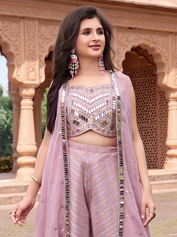 Lavender jacket style georgette palazzo suit
