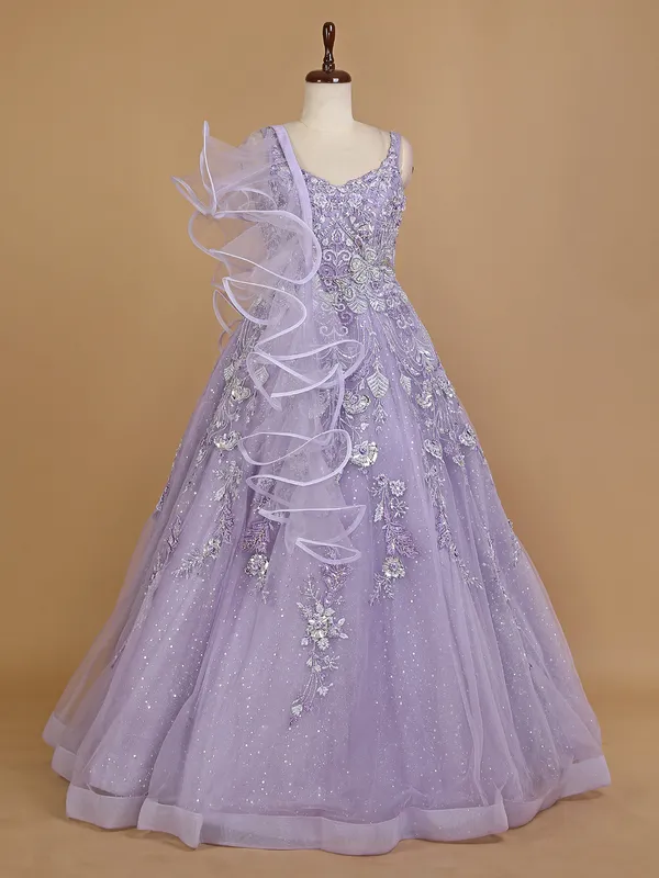 Lavender net gown for bridal reception