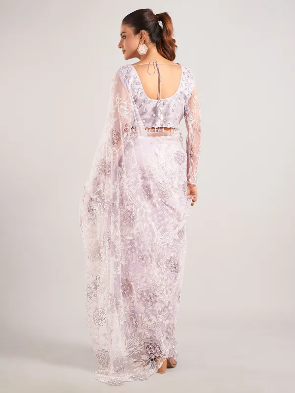 Lavender net saree for reception