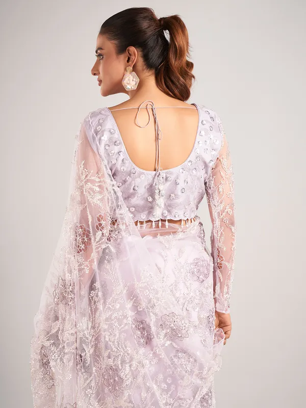 Lavender net saree for reception