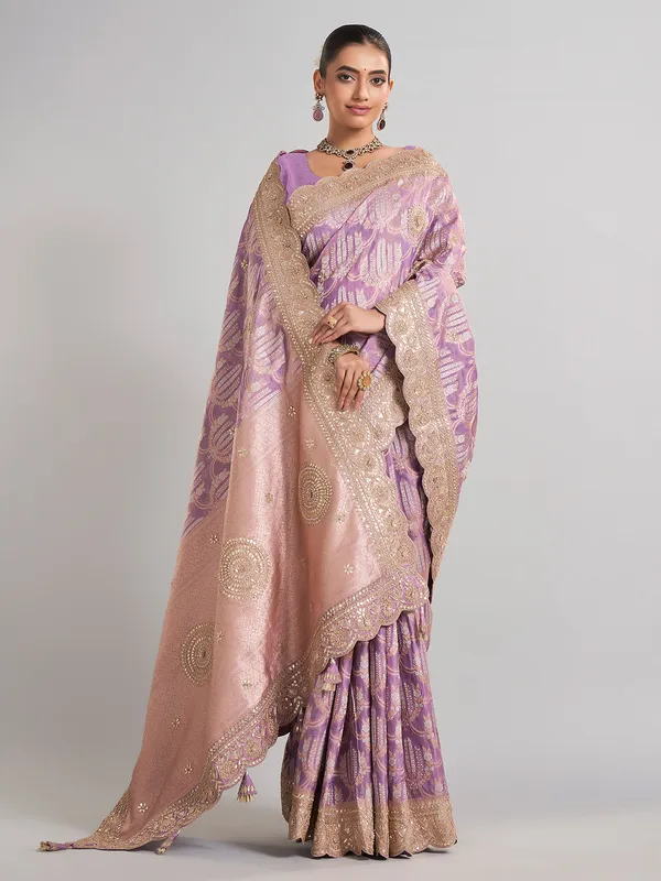 Lavender purple banarasi silk saree for weddings and receptions