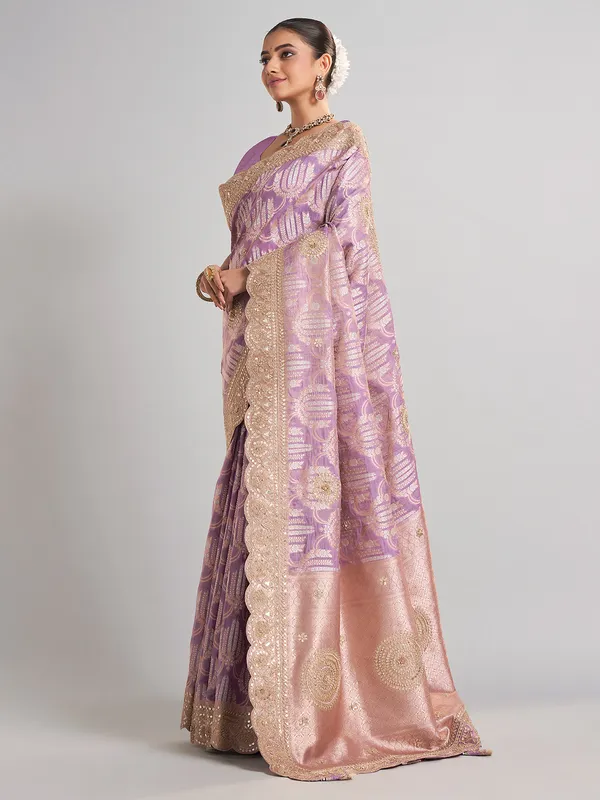 Lavender purple banarasi silk saree for weddings and receptions