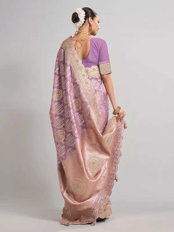 Lavender purple banarasi silk saree for weddings and receptions