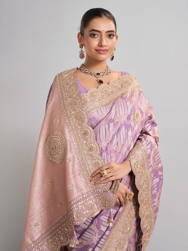 Lavender purple banarasi silk saree for weddings and receptions