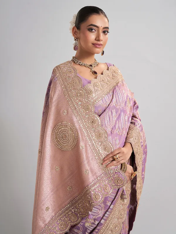 Lavender purple banarasi silk saree for weddings and receptions