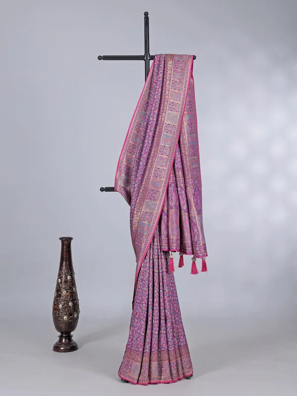 Lavender purple dola silk saree with motifs