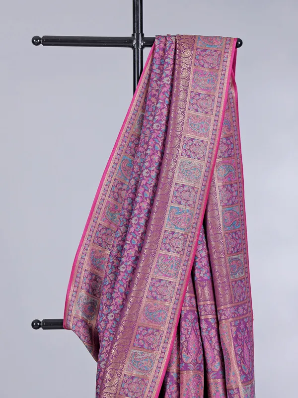 Lavender purple dola silk saree with motifs