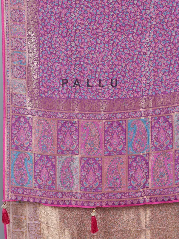 Lavender purple dola silk saree with motifs
