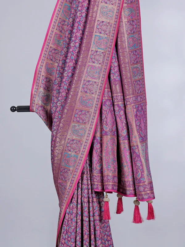 Lavender purple dola silk saree with motifs