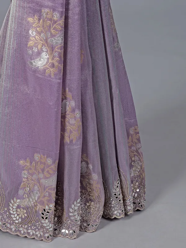 Lavender purple dola tissue silk saree with zardosi work
